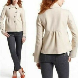 Anthropologie Leifnotes Ivory Crop Pea Coat Size 10